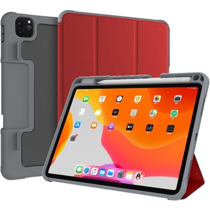 Mutural Tri-Fold Tough Coque iPad Pro 11 Pouces (2022) Etui + Porte-crayon - Noir / Rouge