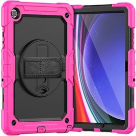 Mobigear SureGrip Xtreme Coque Samsung Galaxy Tab A9 Plus (2023) Coque arrière en Plastique rigide,Silicone + Bandoulière + Support Amovible - Rose