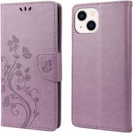 Mobigear Flowers Housse iPhone 14 Etui Porte-Monnaie - Violet