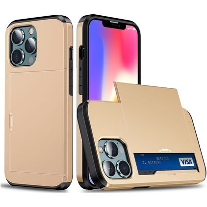 Mobigear Card Coque iPhone 13 Coque arrière Rigide Anti-Chocs avec Porte-Cartes - Or