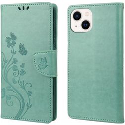 Mobigear Flowers Housse iPhone 14 Etui Porte-Monnaie - Vert