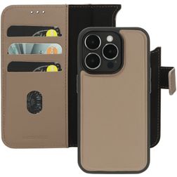 Mobiparts Housse iPhone 15 Pro MagSafe Etui avec Coque Détachable en Cuir Véritable Porte-Monnaie - Taupe
