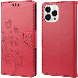 Mobigear Flowers Housse iPhone 14 Pro Etui Porte-Monnaie - Rouge