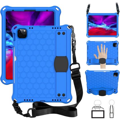 Mobigear HexStrap Coque iPad Air 11 Pouces (2024) Coque arrière en EVA + Bandoulière - Bleu