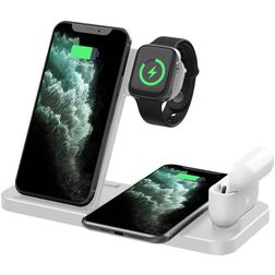 Mobigear JetCharge 4in1 Station de Charge QI pour Double Smartphone / AirPods & Apple Watch - Blanc