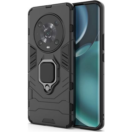 Mobigear Armor Ring HONOR Magic 4 Pro Plastique rigide Coque arrière Antichoc avec bague de maintien - Noir
