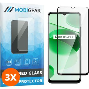 Mobigear Premium Realme C35 Verre trempé Protection d'écran - Compatible Coque - Noir (Lot de 3)