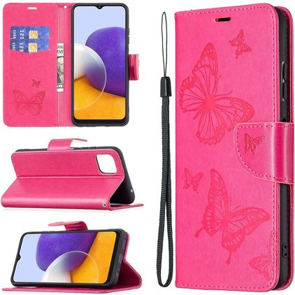 Mobigear Butterfly Housse Samsung Galaxy A22 5G Etui Porte-Monnaie - Magenta