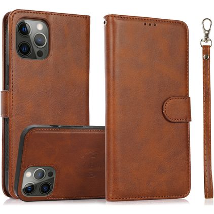 Mobigear Wallet iPhone 16 Pro Coque Étui 2en1 avec coque amovible Portefeuille - Marron