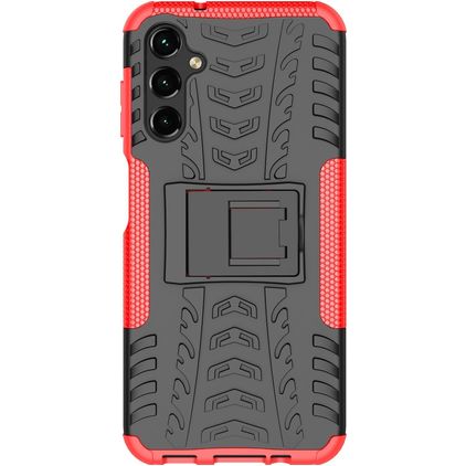 Mobigear Tire Coque Samsung Galaxy A14 Coque arrière Rigide Anti-Chocs avec Support Amovible - Noir / Rouge