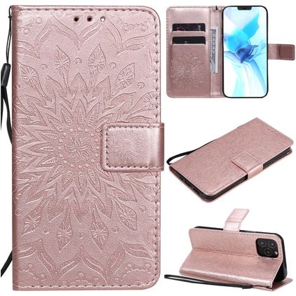 Mobigear Sunflower Housse iPhone 12 Etui Porte-Monnaie - Rose doré