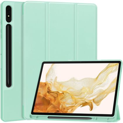 Mobigear Tri-Fold Gel Coque Samsung Galaxy Tab S9 Plus Etui en TPU,Similicuir + Porte-crayon - Turquoise