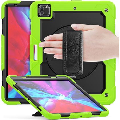 Mobigear SureGrip Xtreme Coque iPad Air 13 Pouces (2026) Coque arrière en Plastique rigide,Silicone + Porte-crayon + Bandoulière + Support Amovible - Vert