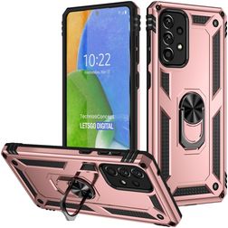 Mobigear Armor Ring Samsung Galaxy A73 Plastique rigide Coque arrière Antichoc avec bague de maintien - Rose doré