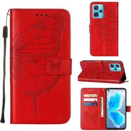 Mobigear Butterfly Housse Realme 9 Pro Plus Etui Porte-Monnaie - Rouge