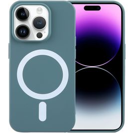 Mobigear Rubber Touch Coque iPhone 15 Pro Max MagSafe Coque arrière en Silicone - Vert Mobigear Rubber Touch Coque iPhone 15 Pro Max MagSafe Coque arrière en Silicone - Vert