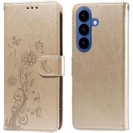 Mobigear Flowers Housse Samsung Galaxy S26 Plus Etui Porte-Monnaie - Or