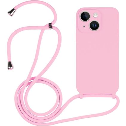 Mobigear Lanyard iPhone 14 Coque avec cordon en Silicone - Rose