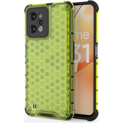 Mobigear Honeycomb Realme C31 Plastique rigide Coque arrière Antichoc - Vert