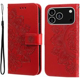 Mobigear Flowers Housse iPhone 17 Pro Etui Porte-Monnaie - Rouge