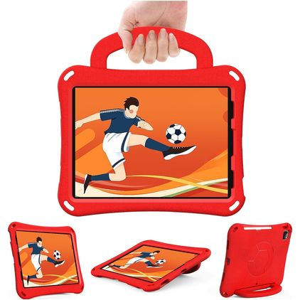 Mobigear Football Coque iPad Air 11 Pouces (2025) Coque arrière en EVA + Bandoulière + Support Amovible - Rouge