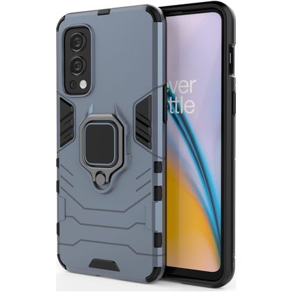 Mobigear Armor Ring Coque OnePlus Nord 2 Coque arrière Rigide Anti-Chocs avec Anneau-Support - Bleu