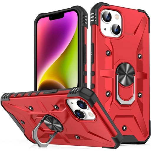 Mobigear Armor Ring Coque iPhone 14 Plus Coque arrière Rigide Anti-Chocs avec Anneau-Support - Rouge
