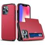 Mobigear Card Coque iPhone 14 Plus Coque arrière Rigide Anti-Chocs avec Porte-Cartes - Rouge
