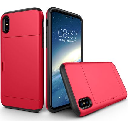 Mobigear Card Coque iPhone X Coque arrière Rigide Anti-Chocs avec Porte-Cartes - Rouge