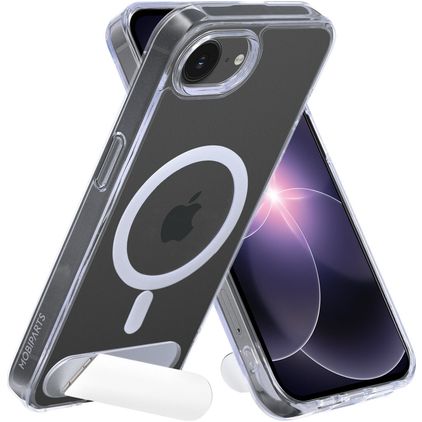 Mobiparts Hardcover Coque Transparente iPhone 16e MagSafe Coque arrière Rigide avec Support Amovible - Transparent