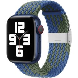 Mobigear Braided Bracelet Nylon Apple Watch Fermeture à pince - 49/46/45/44 mm - Bleu / Vert