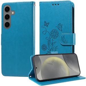 Mobigear Flowers Housse Samsung Galaxy S25 Etui Porte-Monnaie - Bleu