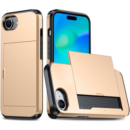 Mobigear Card Coque iPhone 16e Coque arrière Rigide Anti-Chocs avec Porte-Cartes - Or