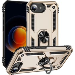 Mobigear Armor Ring Coque iPhone 16e Coque arrière Rigide Anti-Chocs avec Anneau-Support - Or