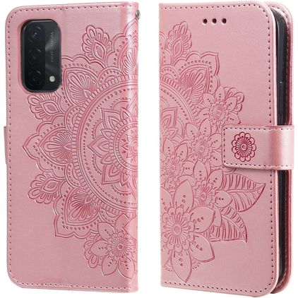 Mobigear Flowers Housse OPPO A74 5G Etui Porte-Monnaie - Rose doré