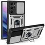 Mobigear Armor Ring Cam Slide Coque Samsung Galaxy S22 Ultra Coque arrière Rigide Anti-Chocs avec Anneau-Support - Argent