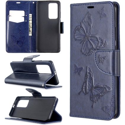 Mobigear Butterfly Huawei P40 Pro Étui Portefeuille - Bleu foncé