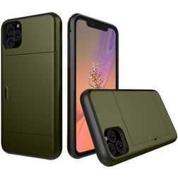 Mobigear Card iPhone 11 Pro Plastique rigide Coque arrière Antichoc avec porte-cartes - Vert armée