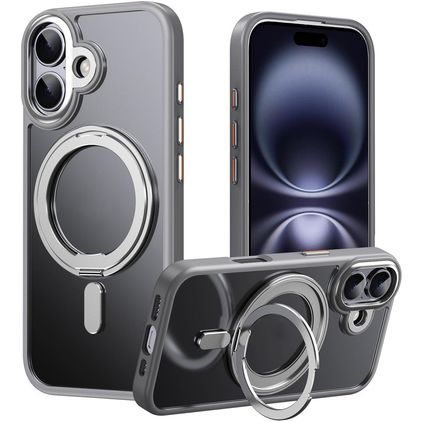 Mobigear Frosted Mag iPhone 17 MagSafe Plastique rigide Coque arrière avec béquille - Gris