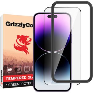 GrizzlyCoat Easy Fit iPhone 14 Pro Verre trempé Protection d'écran - Compatible Coque + Cadre d'installation