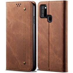 Mobigear Denim Slim Housse Samsung Galaxy A21s Etui Porte-Monnaie - Marron