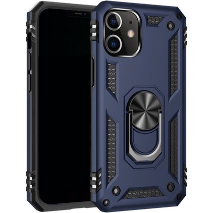 Mobigear Armor Ring Coque iPhone 12 Coque arrière Rigide Anti-Chocs avec Anneau-Support - Bleu