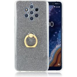 Mobigear Glitter Ring Coque Nokia 9 PureView Coque arrière en TPU Souple avec Anneau-Support - Gris