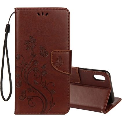 Mobigear Flowers iPhone XR Étui Portefeuille - Marron