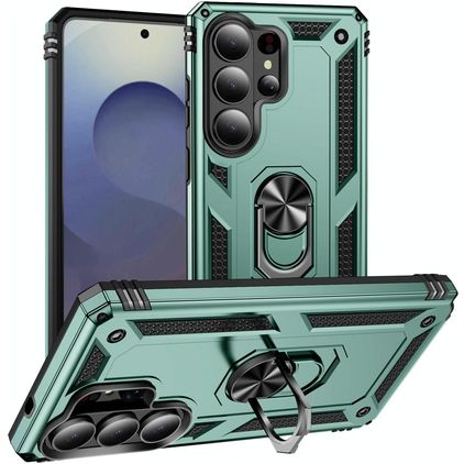 Mobigear Armor ring Coque Samsung Galaxy S26 Ultra Coque arrière Rigide Anti-Chocs avec Anneau-Support - Vert