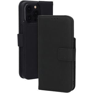 Mobiparts Wallet Housse iPhone 15 Pro Max MagSafe Etui en Cuir Véritable Porte-Monnaie - Noir