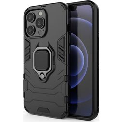 Mobigear Armor Ring iPhone 13 Pro Plastique rigide Coque arrière Antichoc avec bague de maintien - Noir