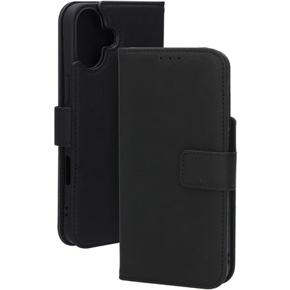 Mobiparts Wallet Housse iPhone 16 Plus MagSafe Etui en Cuir Véritable Porte-Monnaie - Noir
