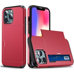 Mobigear Card Coque iPhone 14 Pro Max Coque arrière Rigide Anti-Chocs avec Porte-Cartes - Rouge