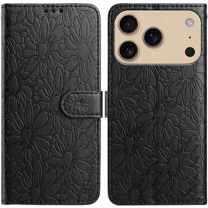 Mobigear Flowers Housse iPhone 17 Pro Max Etui Porte-Monnaie - Noir